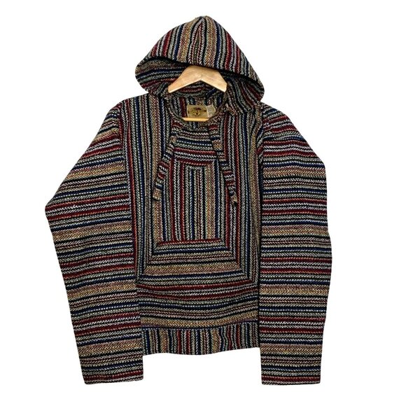 Earth Ragz Baja Hoodie Striped Pullover Unisex Sweatshirt Multicolor Cotton Blen - Picture 1 of 4